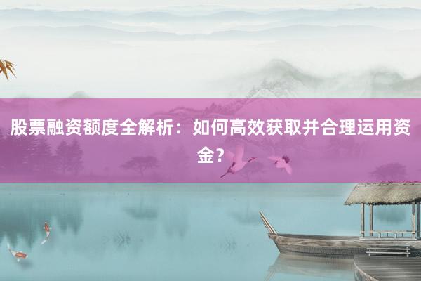 股票融资额度全解析：如何高效获取并合理运用资金？