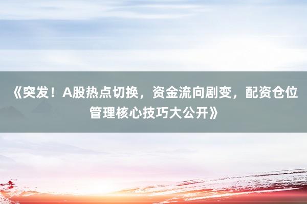 《突发！A股热点切换，资金流向剧变，配资仓位管理核心技巧大公开》