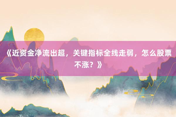 《近资金净流出超，关键指标全线走弱，怎么股票不涨？》