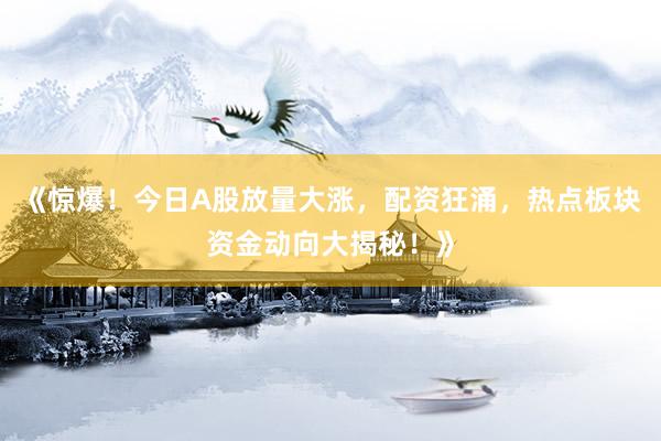 《惊爆！今日A股放量大涨，配资狂涌，热点板块资金动向大揭秘！》