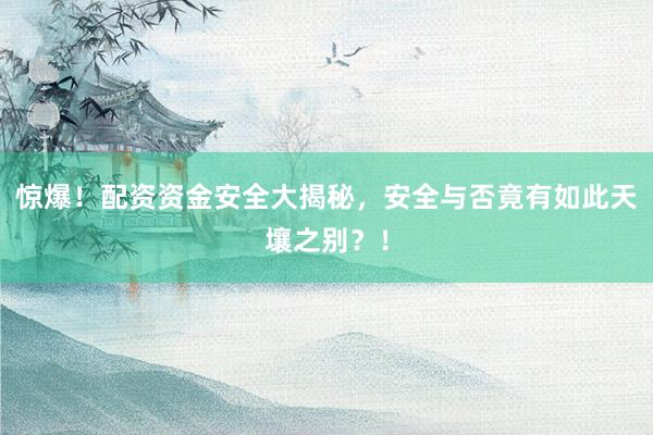 惊爆！配资资金安全大揭秘，安全与否竟有如此天壤之别？！