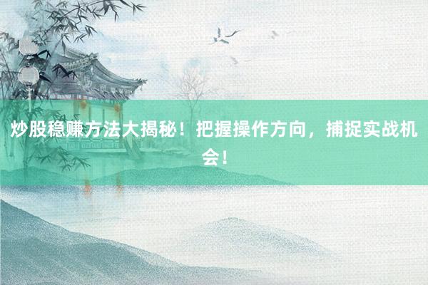 炒股稳赚方法大揭秘！把握操作方向，捕捉实战机会！